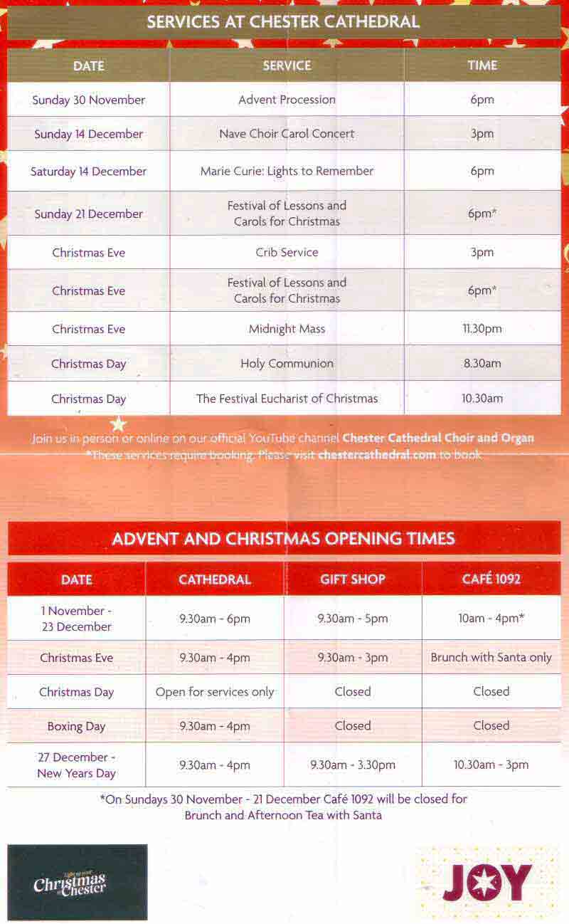 Chestertourist.com - Chester Cathedral Christmas Events Page Three